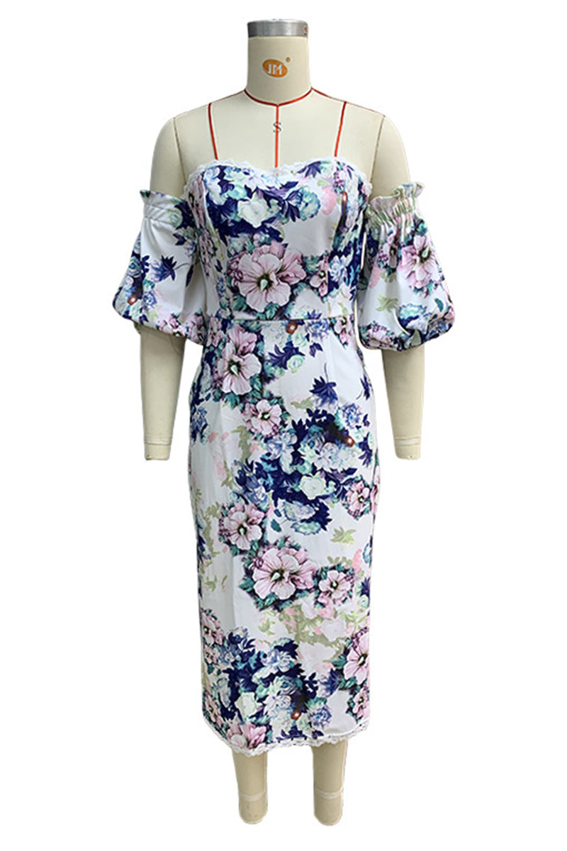 Print Backless Off Shoulder Wrapped Skirt Dresses