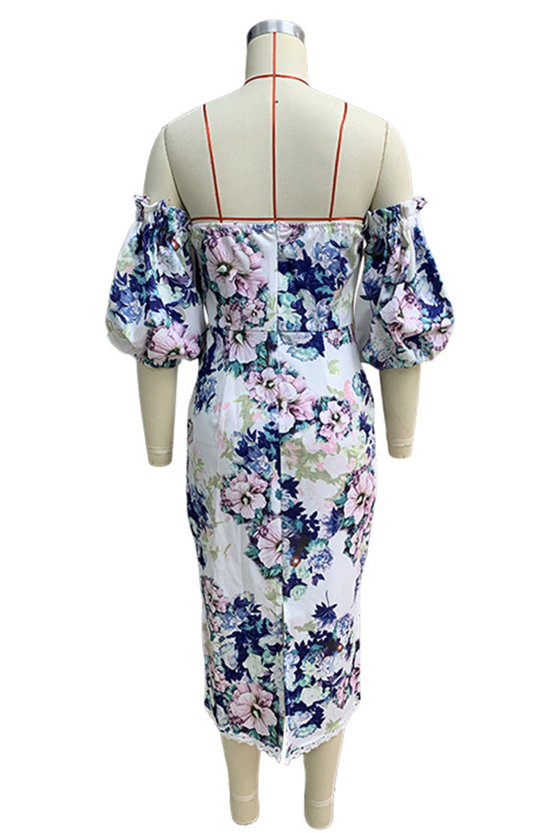 Print Backless Off Shoulder Wrapped Skirt Dresses