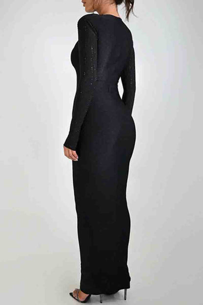 Hollow Out Patchwork Contrast O Neck Long Dresses(3 Colors)