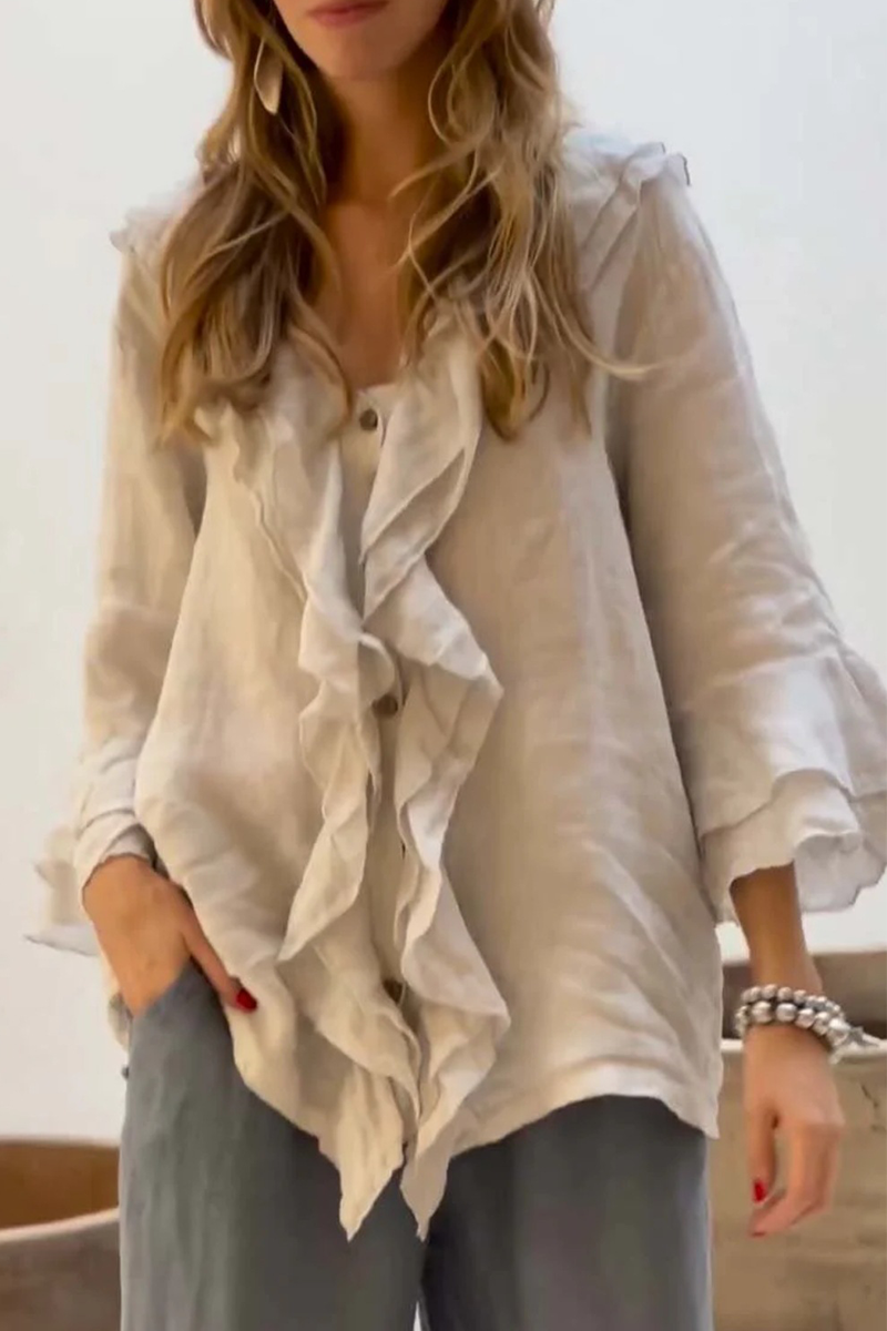 Daily Color Ruffle V Neck Blouses(7 Colors)