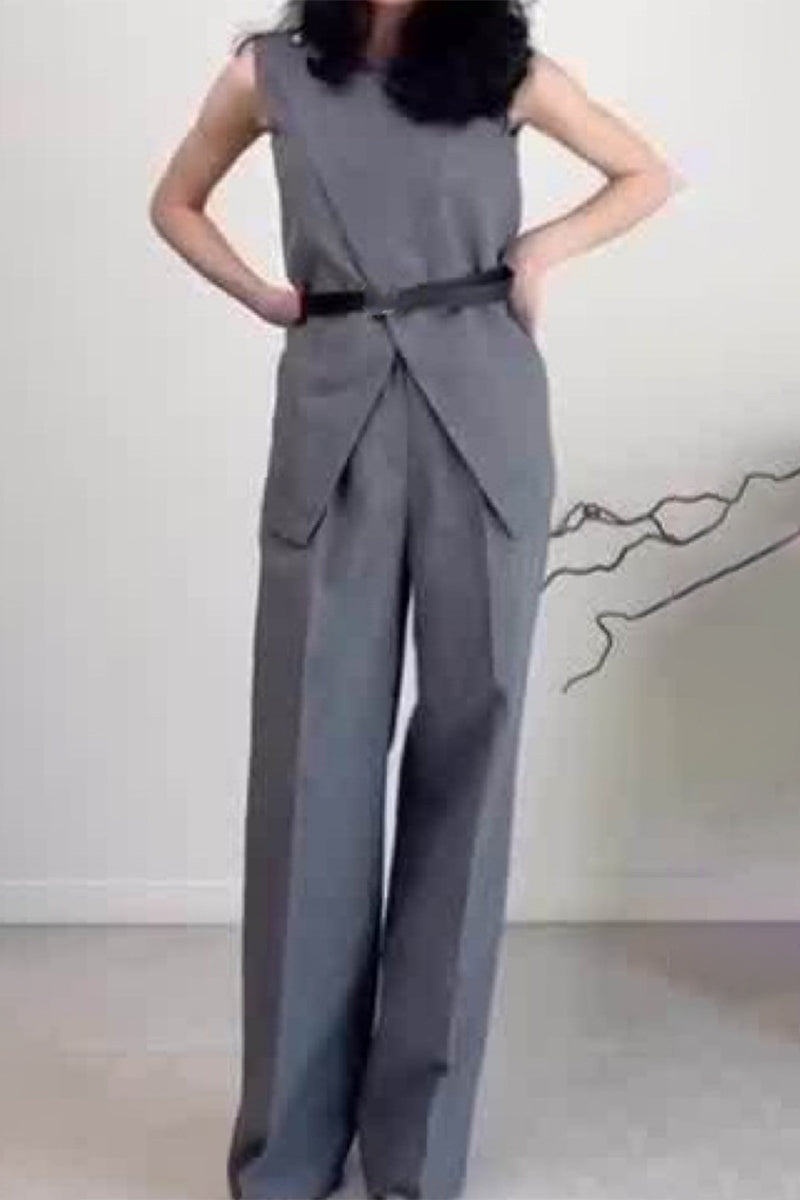 Simplicity Pocket O Neck Sleeveless Two Pieces
