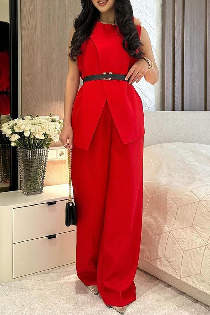 Simplicity Pocket O Neck Sleeveless Two Pieces