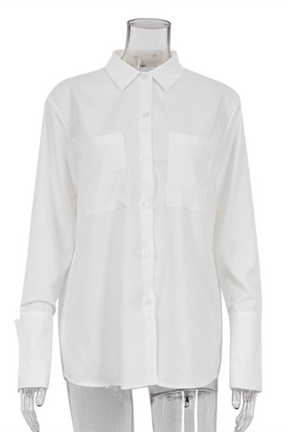 Street Pocket Buttons Turndown Collar Blouses