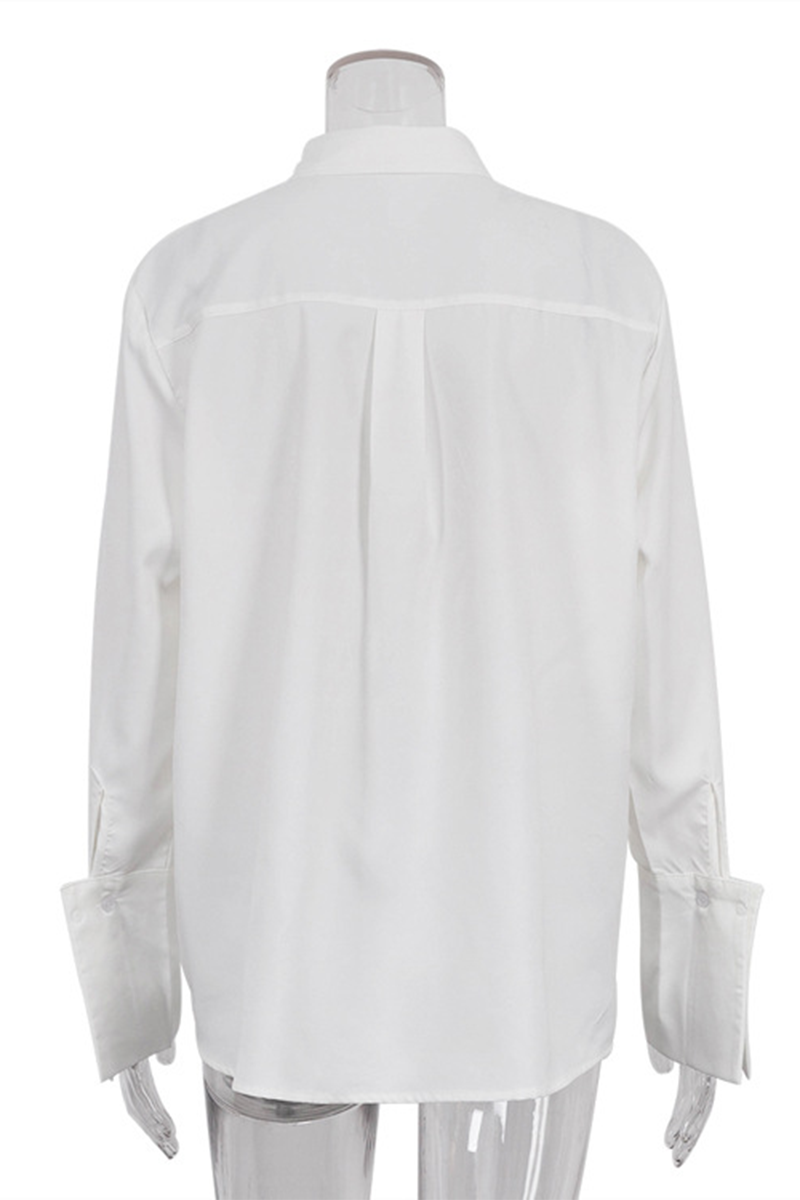 Street Pocket Buttons Turndown Collar Blouses