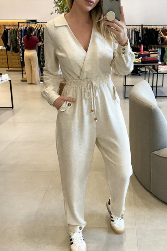 Patchwork V Neck Fitted Jumpsuits(3 Colors)