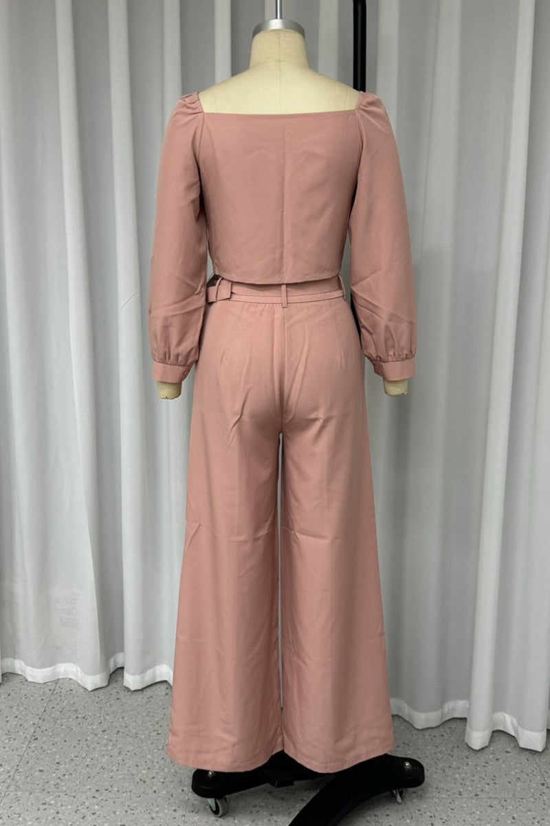 Street Pocket Buttons Adjustable Square Neck Long Sleeve Two Pieces