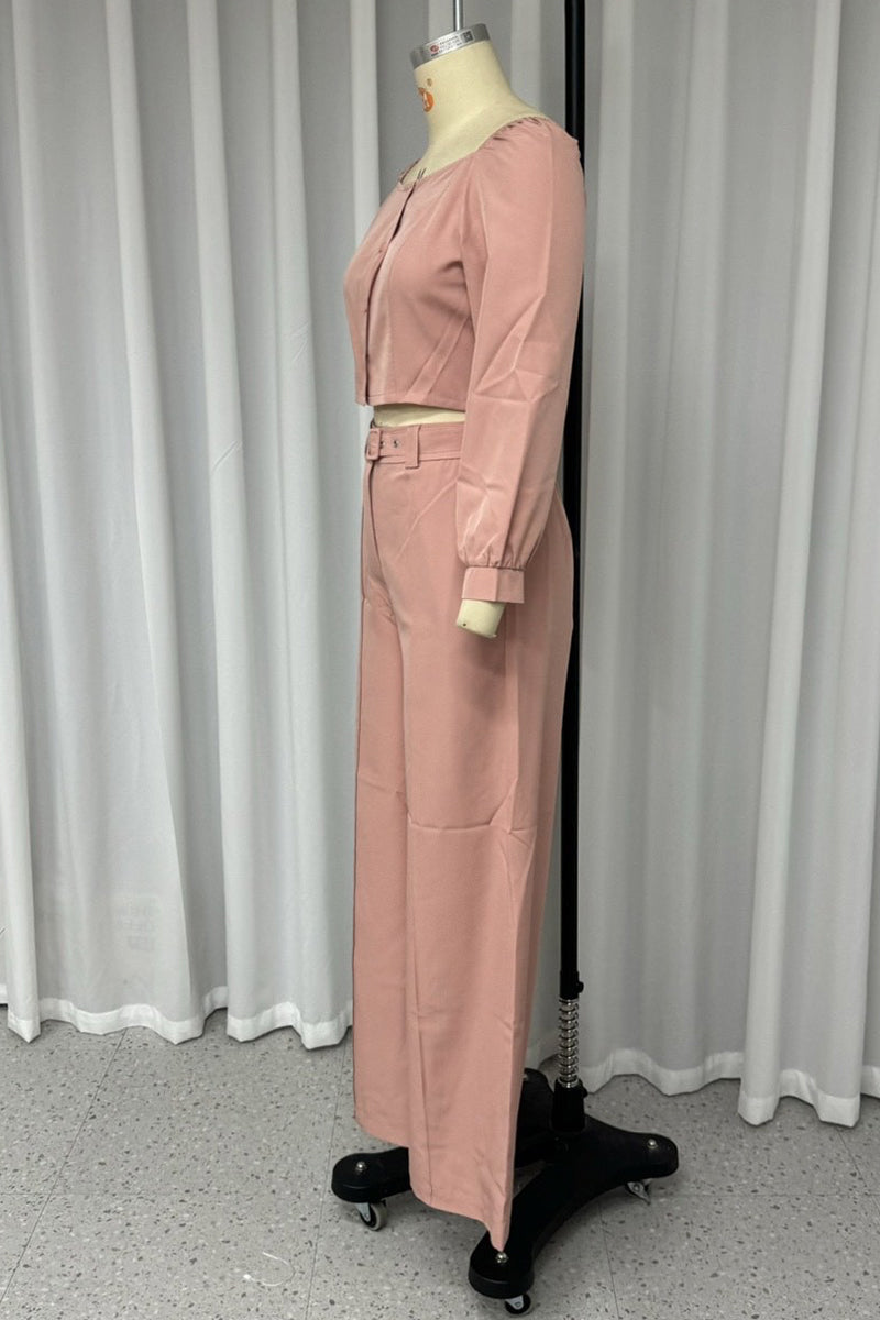 Street Pocket Buttons Adjustable Square Neck Long Sleeve Two Pieces