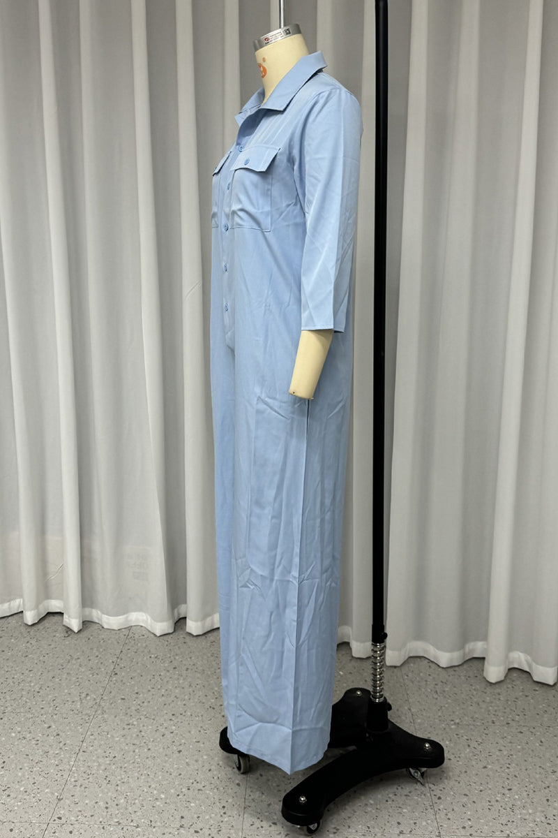 Daily Pocket Turndown Collar Loose Jumpsuits