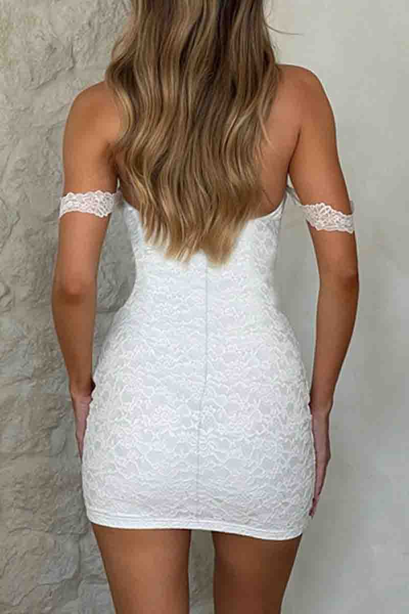 Lace Patchwork Backless Zipper Strapless Wrapped Skirt Dresses