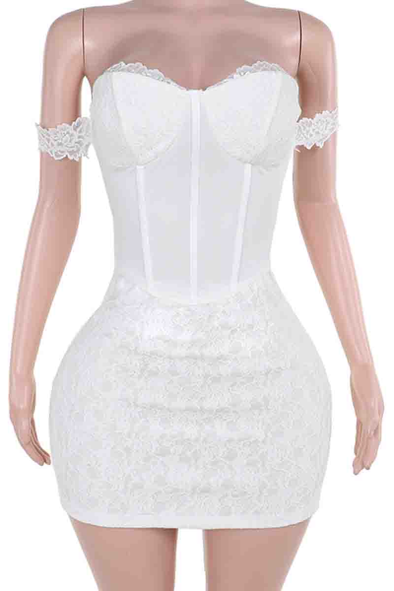 Lace Patchwork Backless Zipper Strapless Wrapped Skirt Dresses