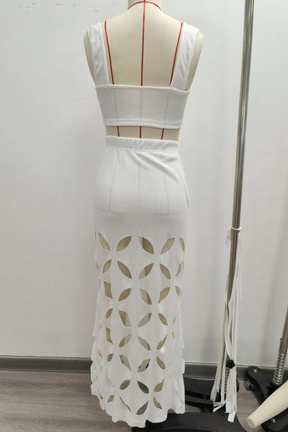 Hollow Out Backless Square Neck Sleeveless Two Pieces