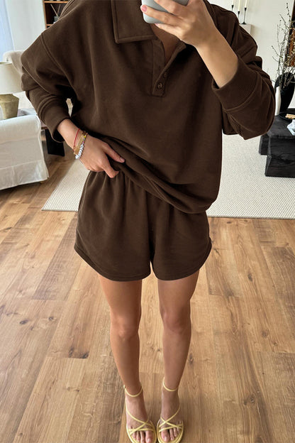 Daily Fluffy Turndown Collar Long Sleeve Two Pieces