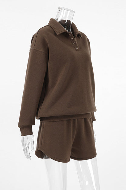 Daily Fluffy Turndown Collar Long Sleeve Two Pieces