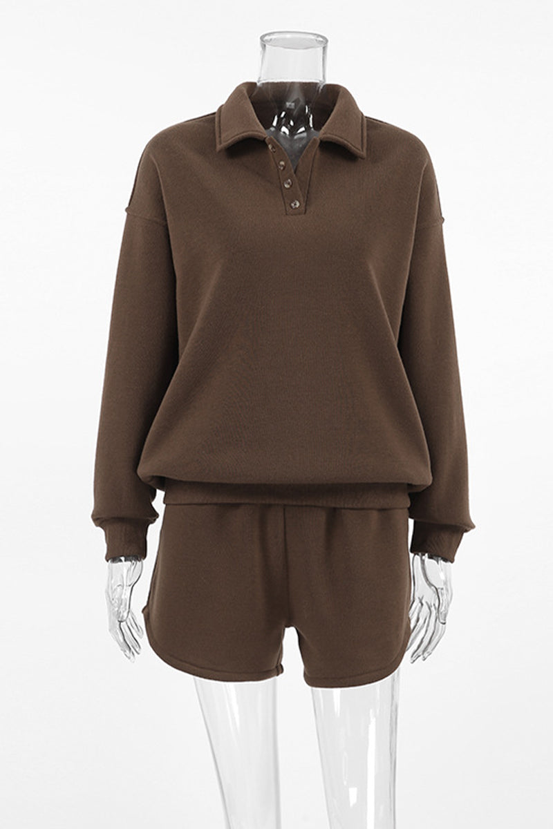 Daily Fluffy Turndown Collar Long Sleeve Two Pieces
