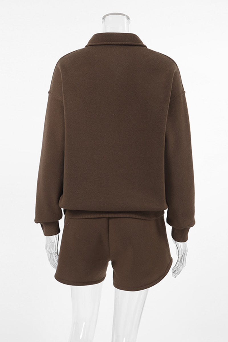 Daily Fluffy Turndown Collar Long Sleeve Two Pieces
