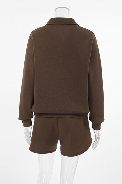 Daily Fluffy Turndown Collar Long Sleeve Two Pieces