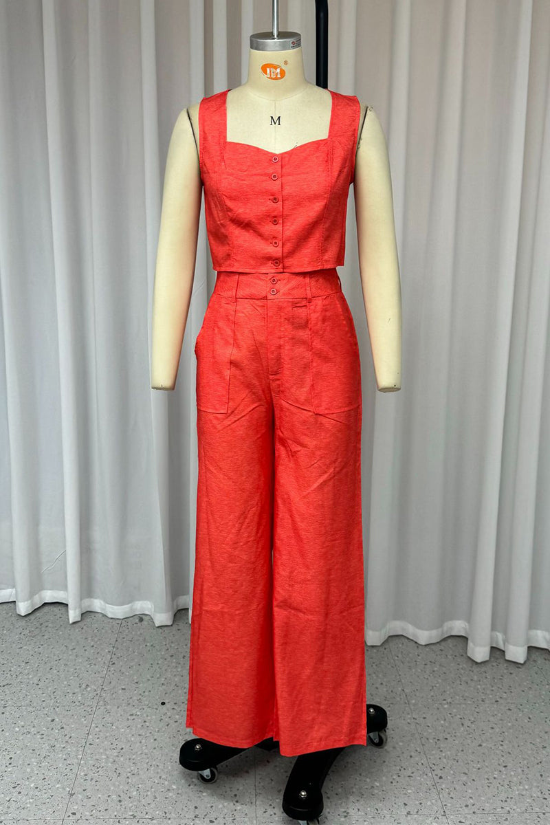 Daily Buttons Square Neck Sleeveless Two Pieces
