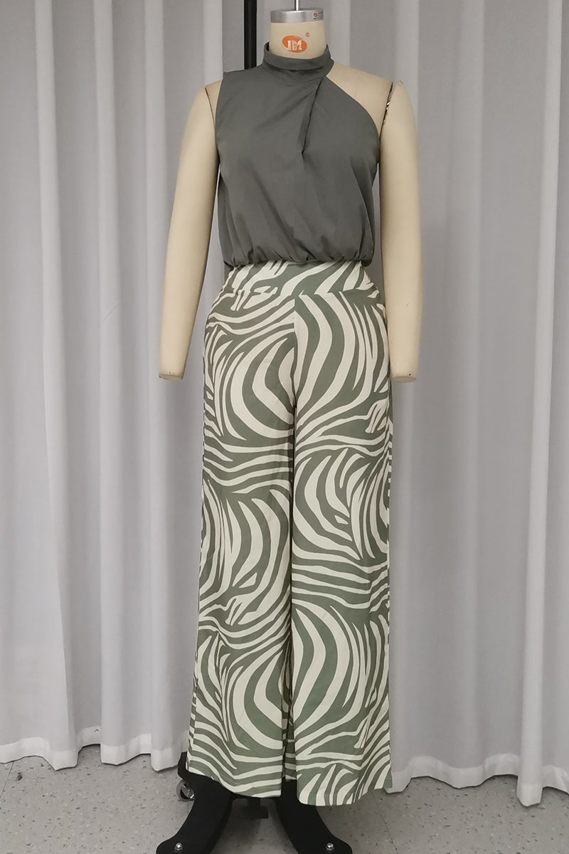 Geometric Print Striped Print Ruched Halter Sleeveless Two Pieces