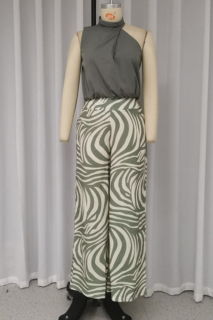 Geometric Print Striped Print Ruched Halter Sleeveless Two Pieces