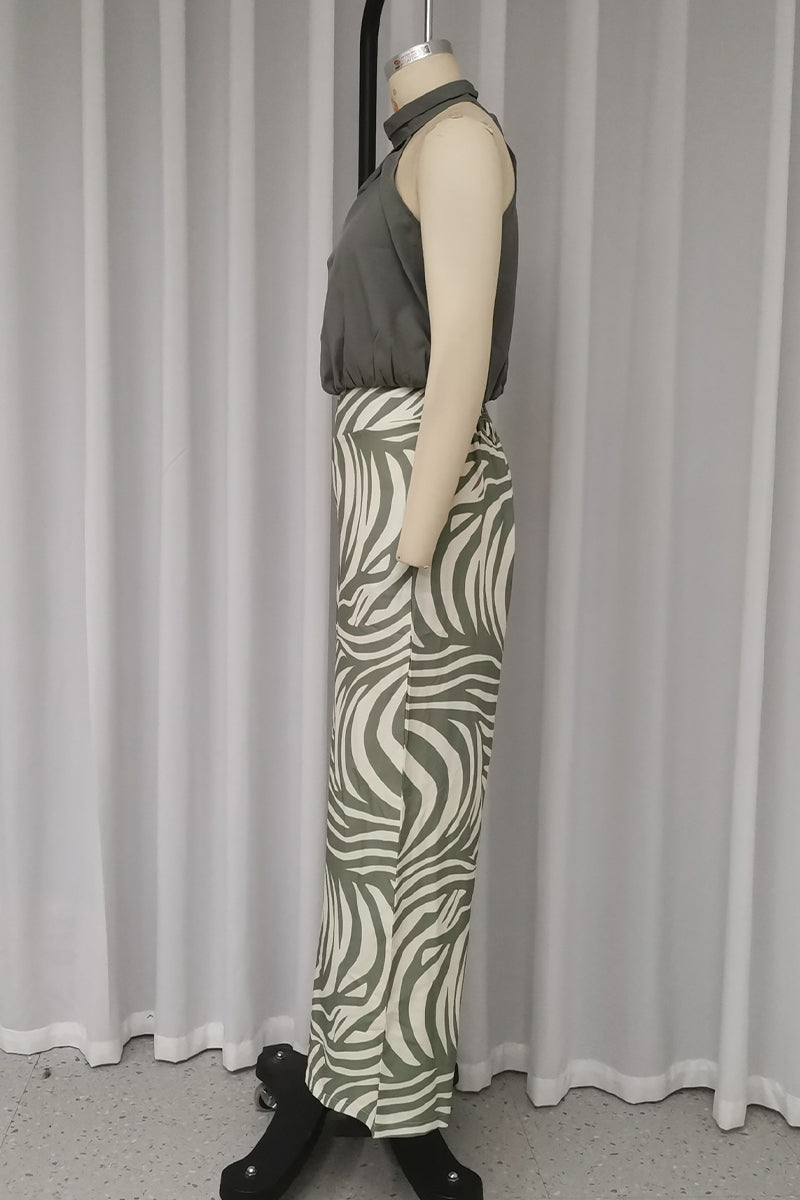 Geometric Print Striped Print Ruched Halter Sleeveless Two Pieces