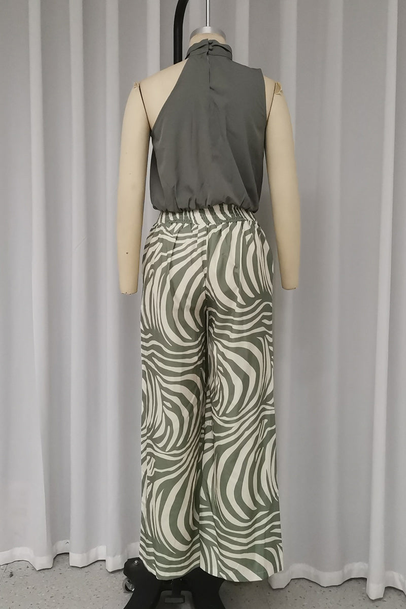 Geometric Print Striped Print Ruched Halter Sleeveless Two Pieces