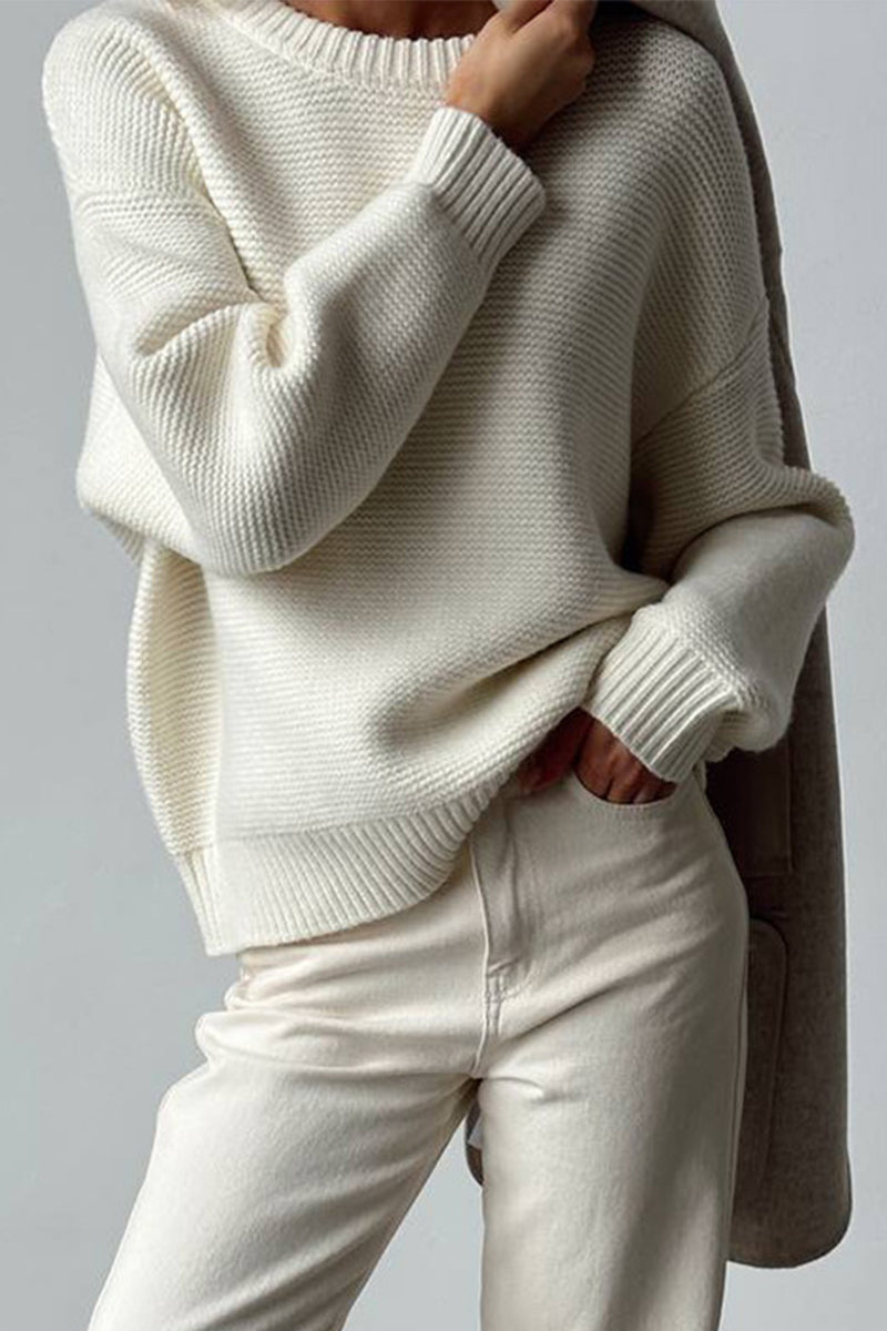 Daily Color Weave O Neck Sweaters