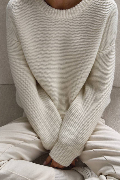 Daily Color Weave O Neck Sweaters
