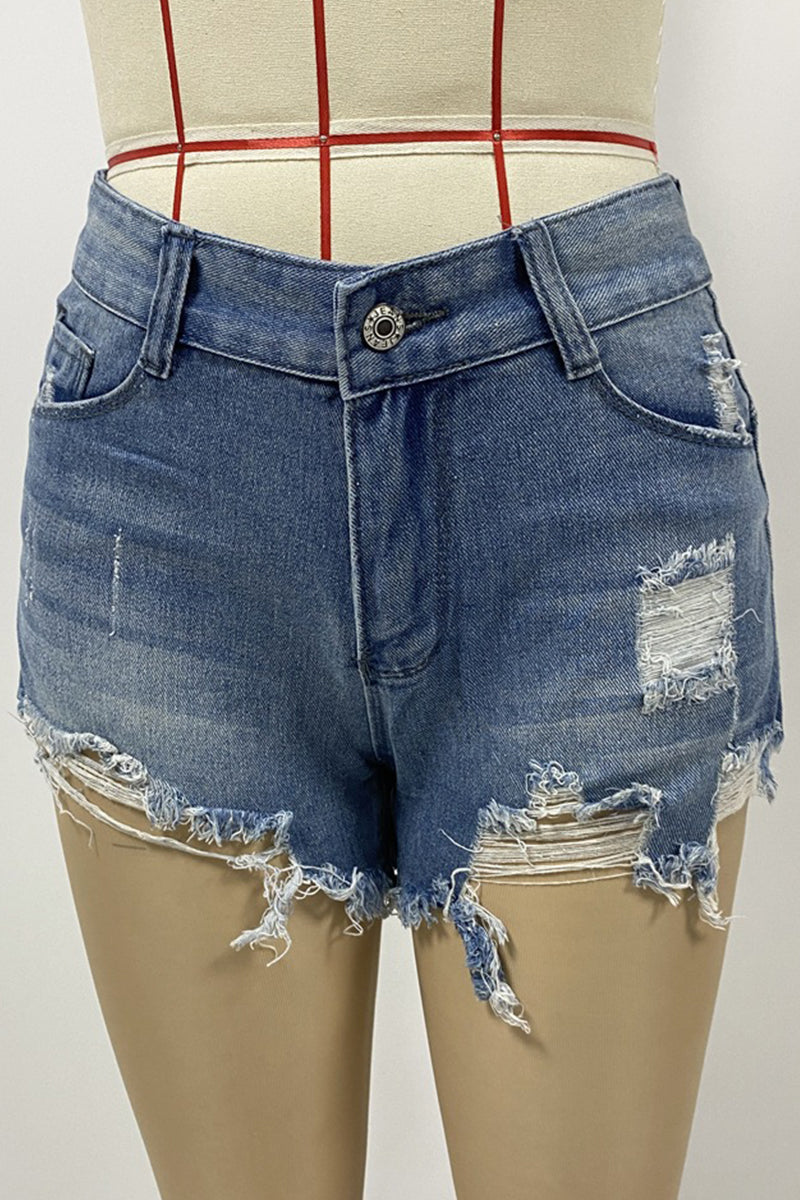 Daily Ripped Without Belt High Waist Loose Denim Shorts(no Belt)