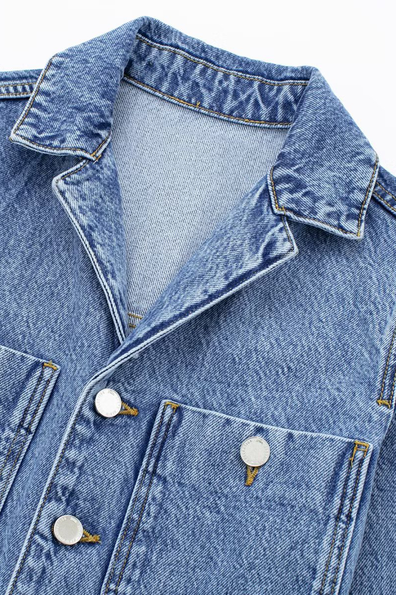 Street Color Pocket Buttons Turndown Collar Long Sleeve Loose Denim Jumpsuits