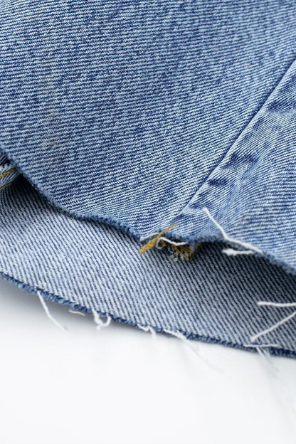Street Color Pocket Buttons Turndown Collar Long Sleeve Loose Denim Jumpsuits
