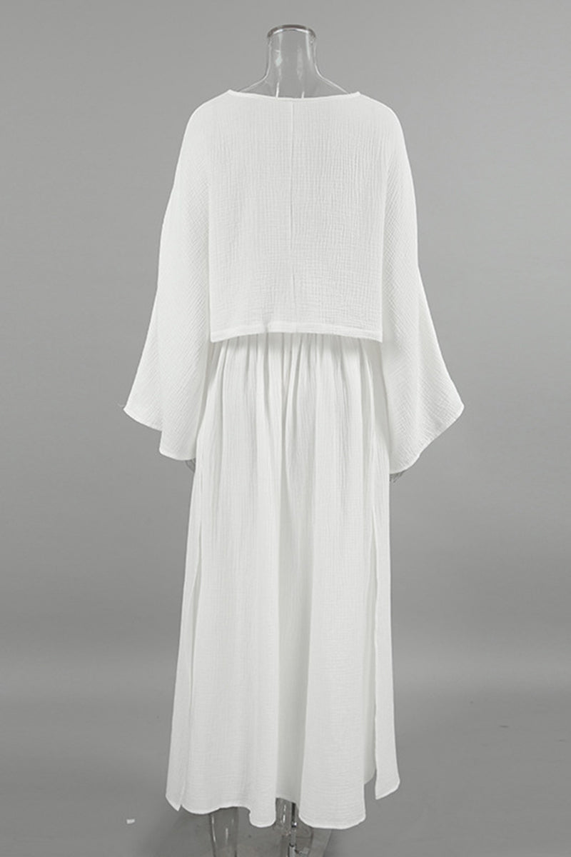 Slit Ruched O Neck Long Sleeve Two Pieces
