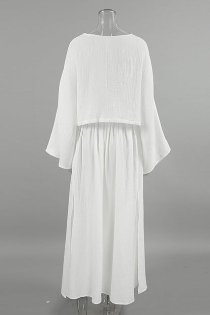 Slit Ruched O Neck Long Sleeve Two Pieces