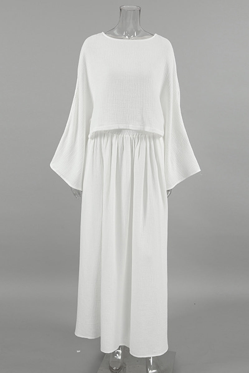 Slit Ruched O Neck Long Sleeve Two Pieces