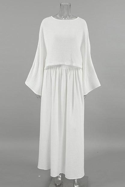 Slit Ruched O Neck Long Sleeve Two Pieces