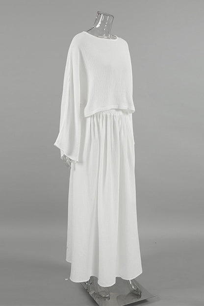 Slit Ruched O Neck Long Sleeve Two Pieces