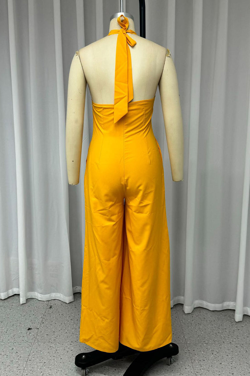 Street Lace Up Backless Halter Loose Jumpsuits