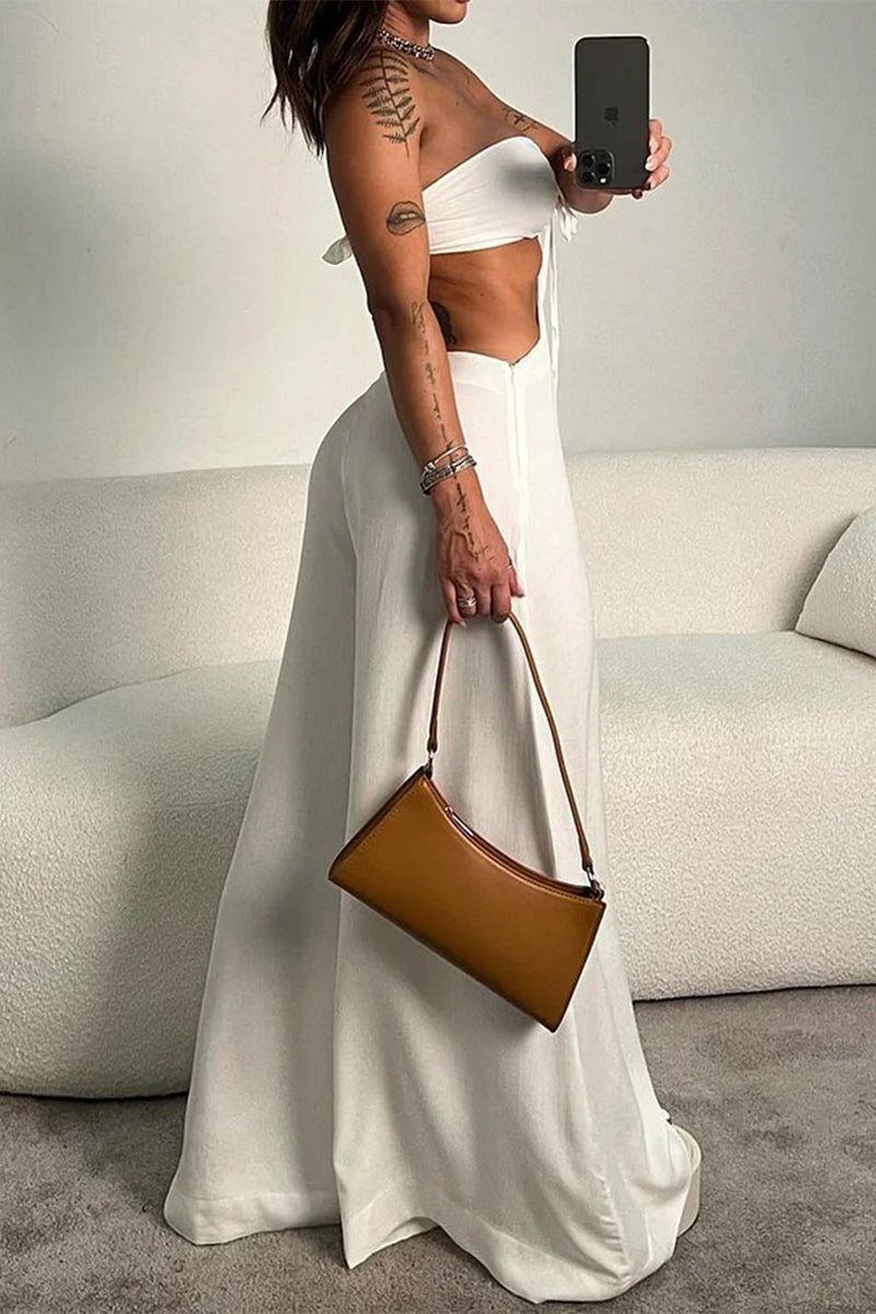Street Hollow Out Strapless Loose Jumpsuits
