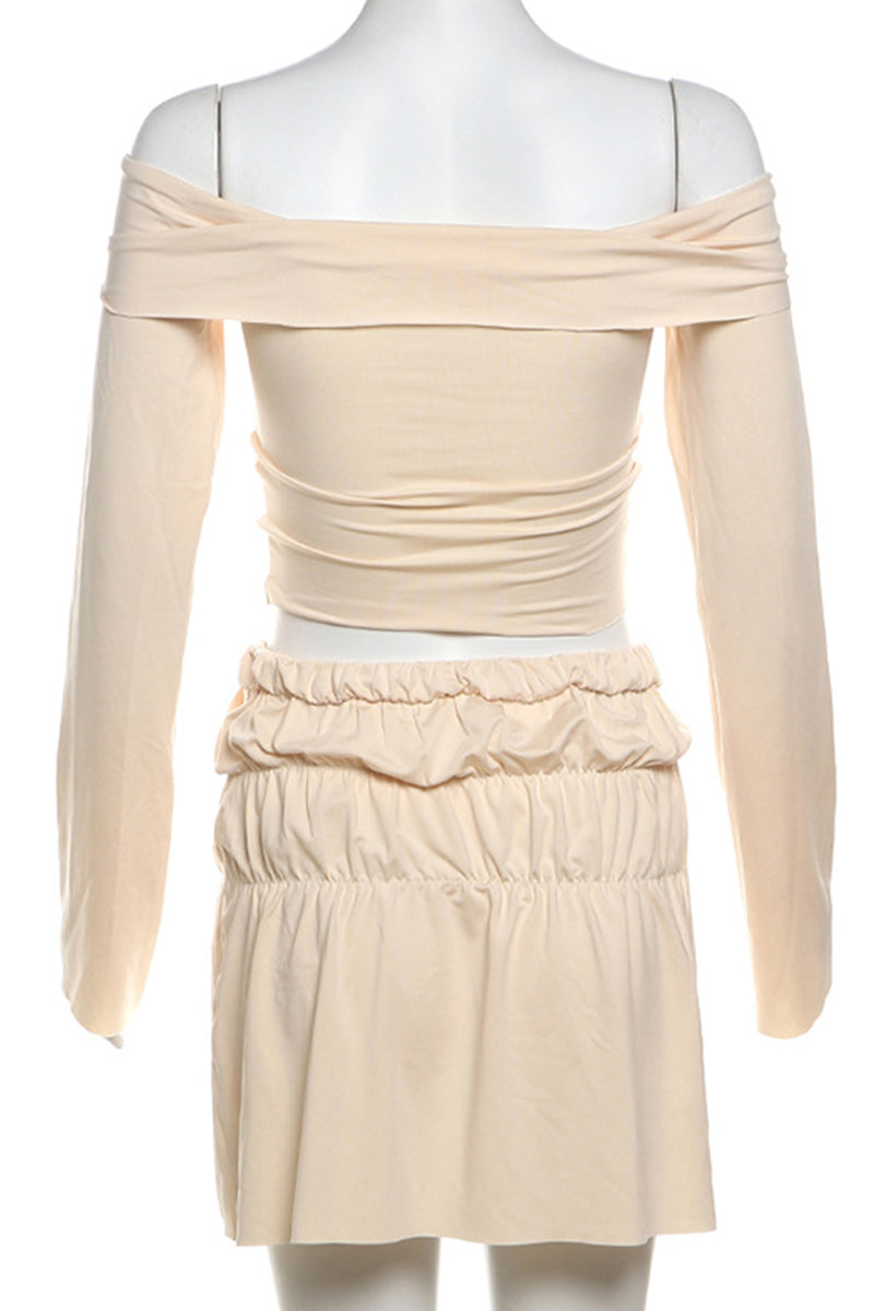 Ruffle Ruched Off Shoulder Long Sleeve Two Pieces