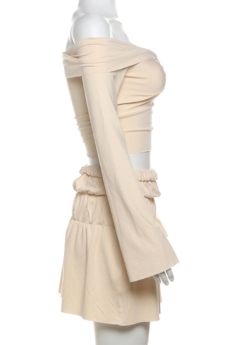 Ruffle Ruched Off Shoulder Long Sleeve Two Pieces