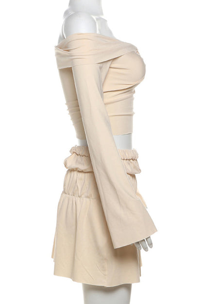 Ruffle Ruched Off Shoulder Long Sleeve Two Pieces