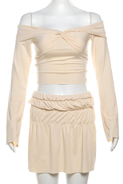 Ruffle Ruched Off Shoulder Long Sleeve Two Pieces