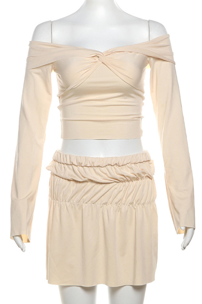 Ruffle Ruched Off Shoulder Long Sleeve Two Pieces