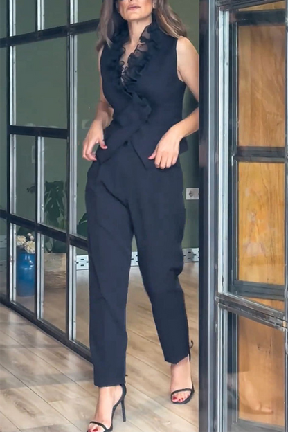 Ruffle V Neck Sleeveless Two Pieces