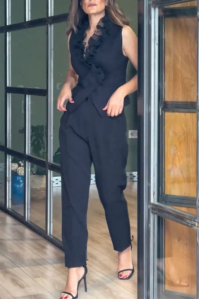 Ruffle V Neck Sleeveless Two Pieces