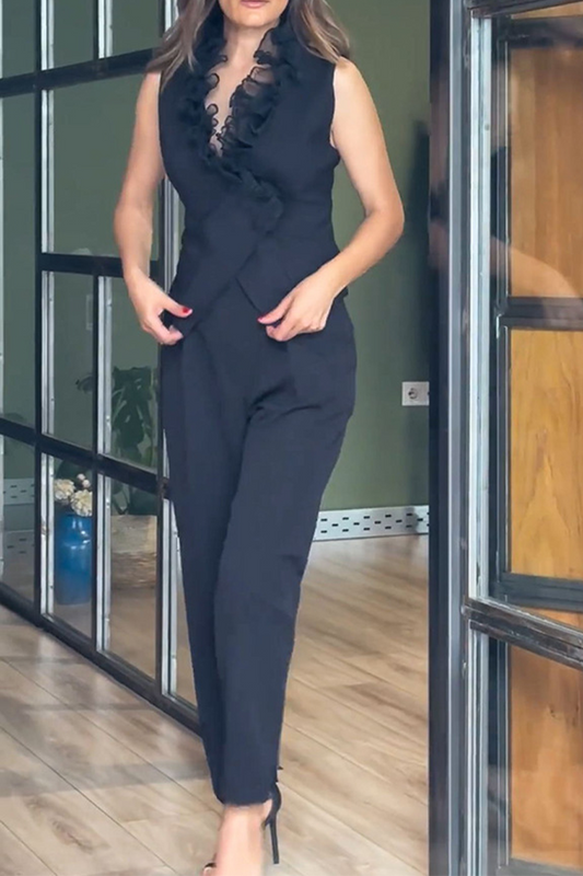 Ruffle V Neck Sleeveless Two Pieces