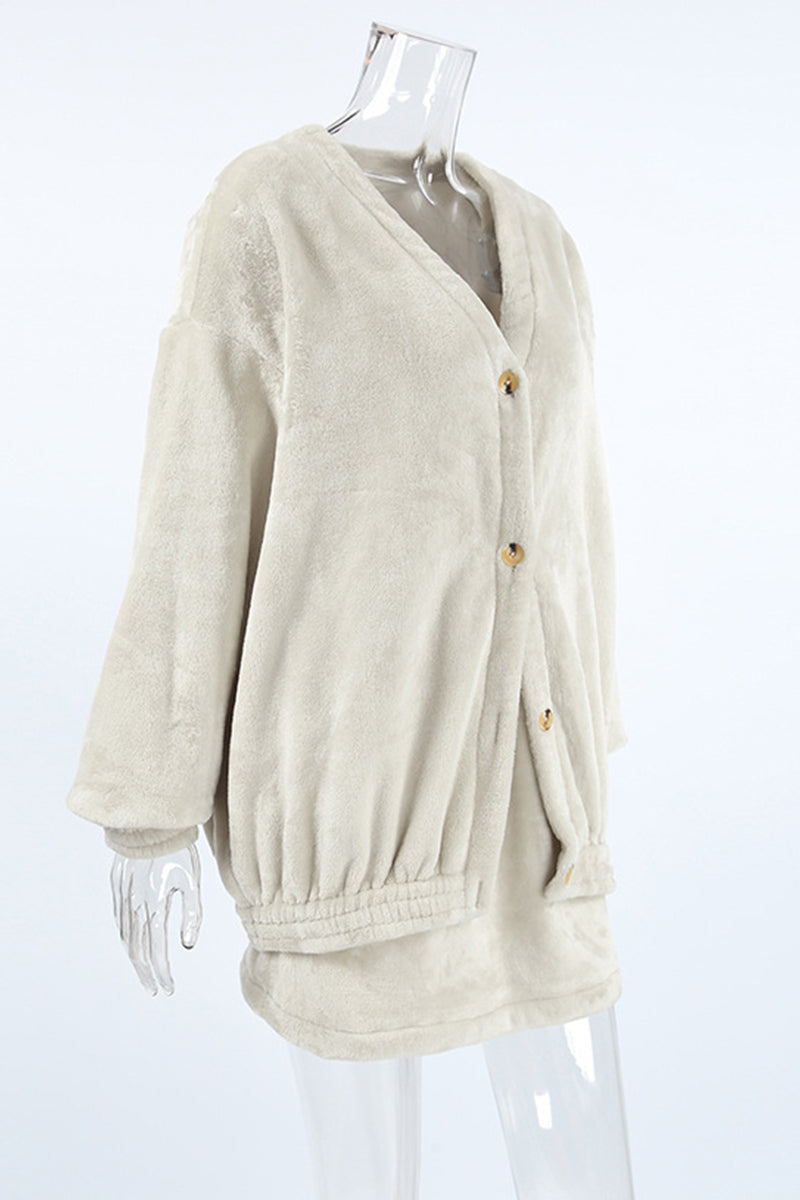 Daily Buttons V Neck Long Sleeve Two Pieces