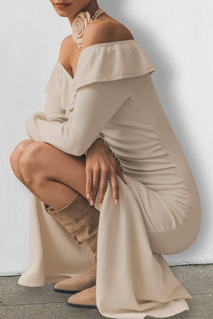 Ruffle Slit Off Shoulder One Step Skirt Dresses