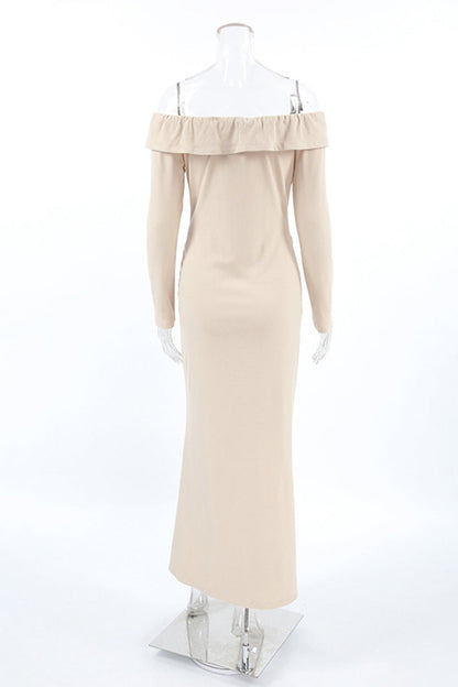 Ruffle Slit Off Shoulder One Step Skirt Dresses