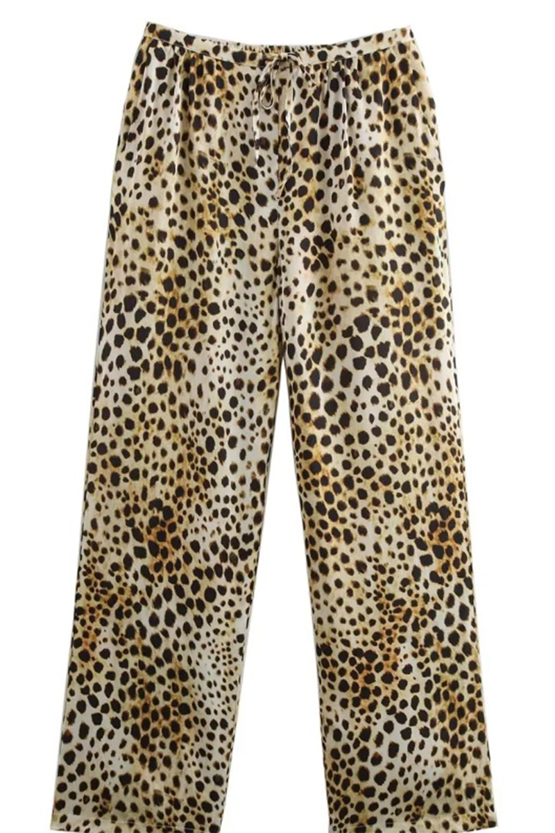 Street Leopard Print Lace Up V Neck Sleeveless Two Pieces