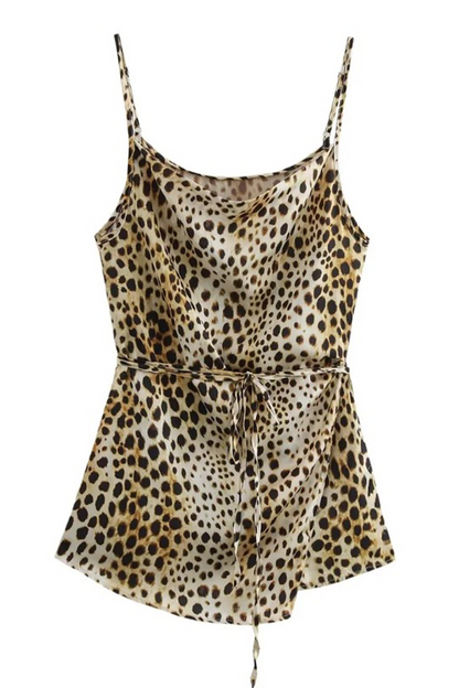 Street Leopard Print Lace Up V Neck Sleeveless Two Pieces